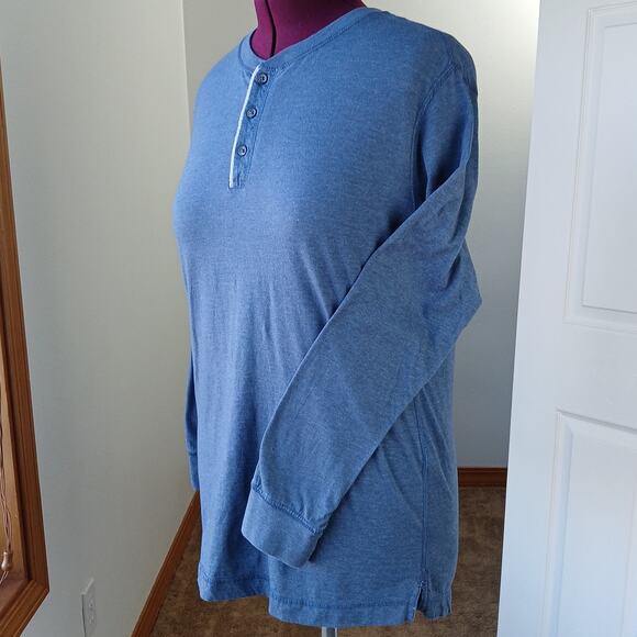 Michael Morgan Blue Henley T-Shirt Medium long sleeve tee cotton blend grey trim - Picture 2 of 14